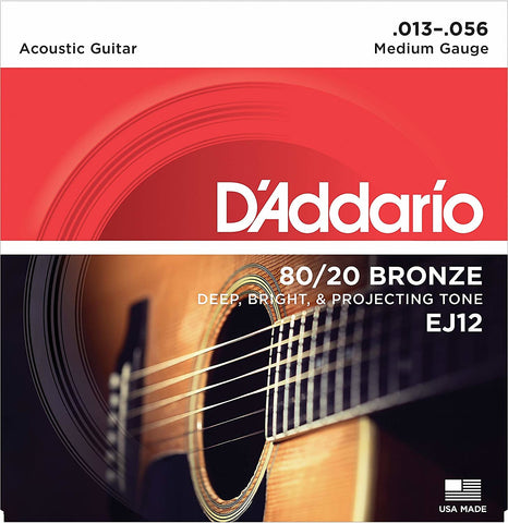 D'Addario EJ12 80/20 Bronze Medium Acoustic Guitar Strings - 3 Sets! - Authorized Dealer!