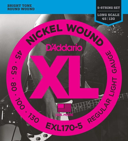 D'Addario EXL170-5  .045 - .130 Nickel Wound 5-String Bass Guitar Strings - Free Shipping!