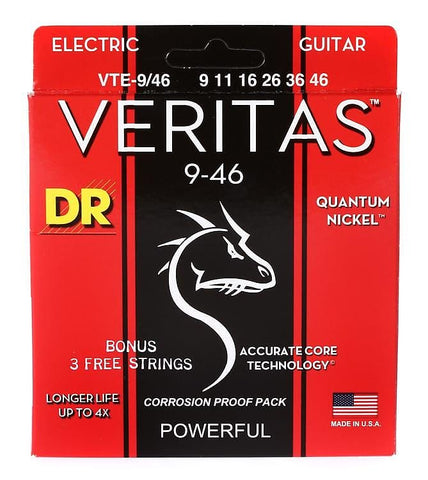 DR Strings VTE-9/46 VERITAS .009 - .046 Quantum Nickel Wrap Electric Guitar Strings - 3 Sets!
