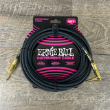 Ernie Ball Braided Instrument Cable 18’ Straight/Angle Gold connectors 1/4”-1/4” Black