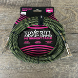 Ernie Ball Braided Instrument Cable 18’ Straight/Angle 1/4”-1/4” Black/Green