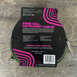 Ernie Ball Braided Instrument Cable 18’ Straight/Angle 1/4”-1/4” Black/Green