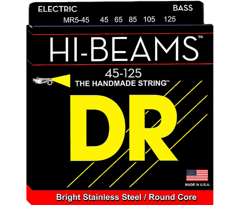 DR Strings MR5-45 Hi-Beams .045 - .125 5-String Stainless Steel Bass Guitar Strings - Free Shipping!